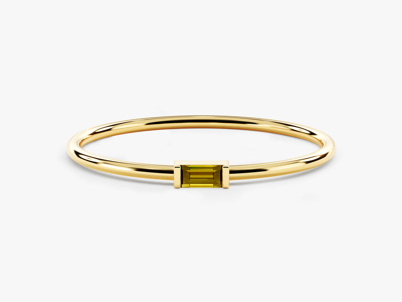 Bezel Set Baguette Peridot Ring in 14K Solid Gold