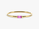 Bezel Set Baguette Pink Tourmaline Ring in 14K Solid Gold