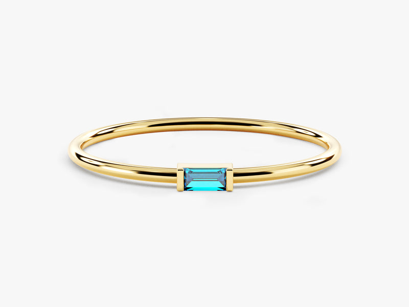 Bezel Set Baguette Blue Topaz Ring in 14K Solid Gold