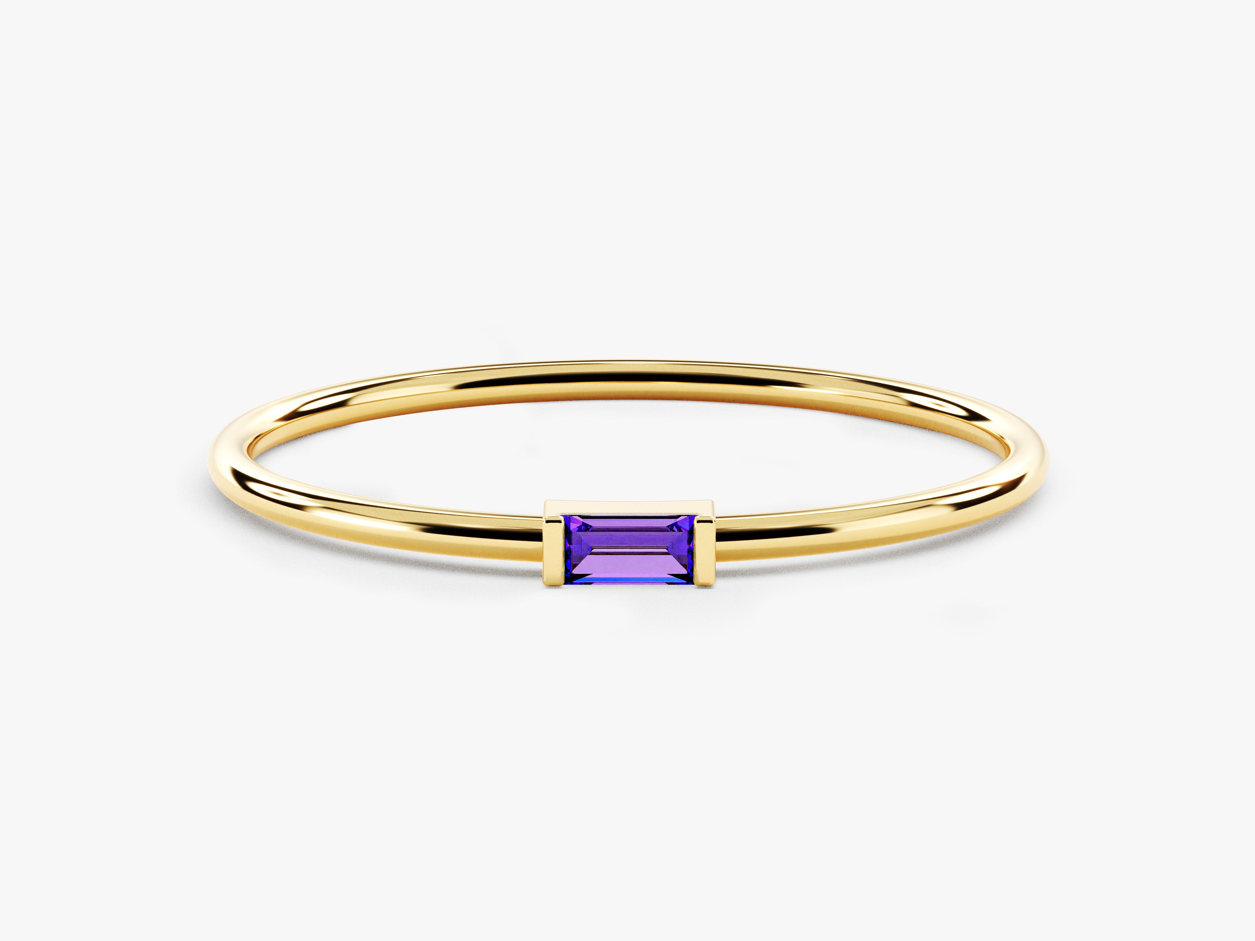 Bezel Set Baguette Amethyst Ring in 14K Solid Gold