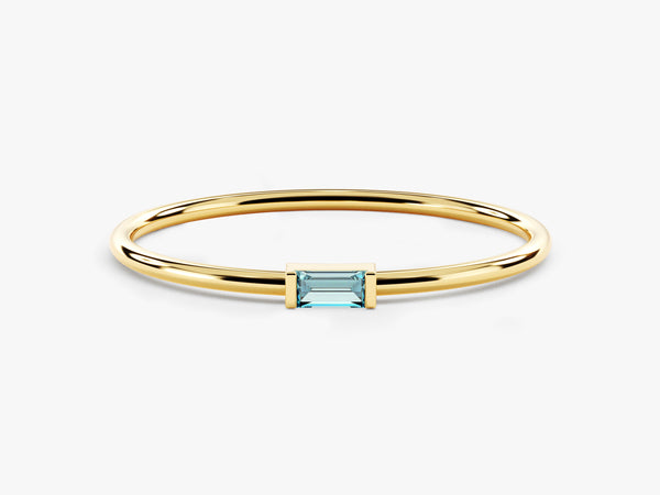 Bezel Set Baguette Aquamarine Ring in 14K Solid Gold