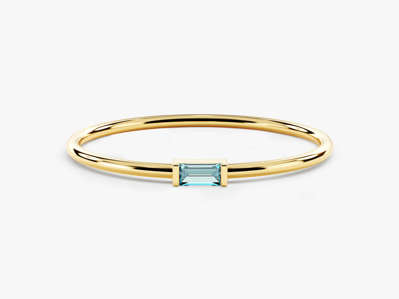 Bezel Set Baguette Aquamarine Ring in 14K Solid Gold