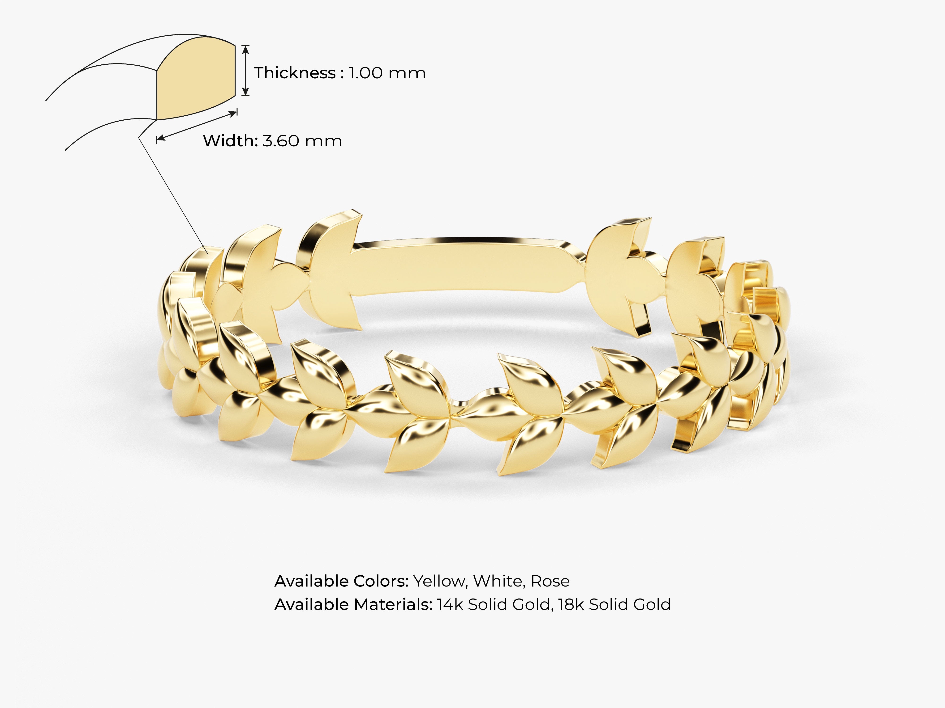 Gold leaf ring, 14k solid gold, available in yellow, white, rose