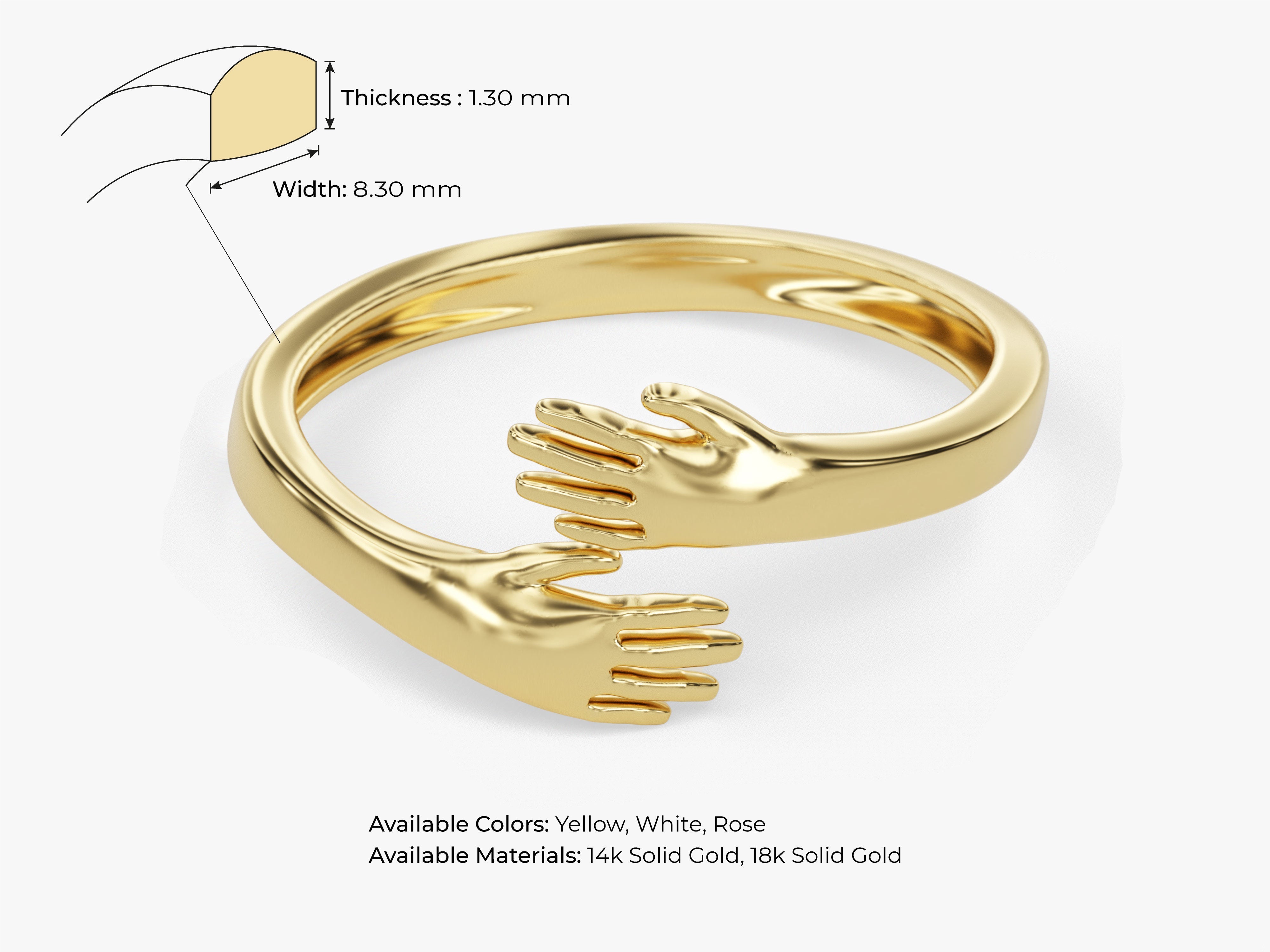 Gold hug ring jewelry, 14k solid gold, available in yellow, white, rose