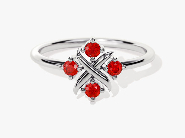 Dainty Cross Ruby Ring in 14K Solid Gold