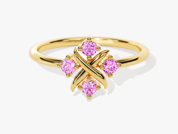 Dainty Cross Pink Tourmaline Ring in 14K Solid Gold
