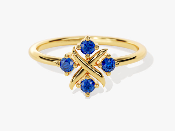 Dainty Cross Sapphire Ring in 14K Solid Gold