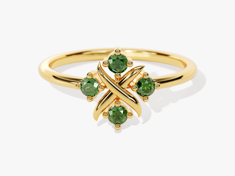 Dainty Cross Emerald Ring in 14K Solid Gold