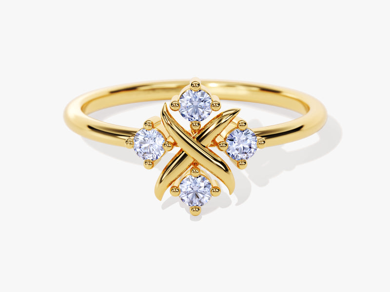 Dainty Cross Alexandrite Ring in 14K Solid Gold