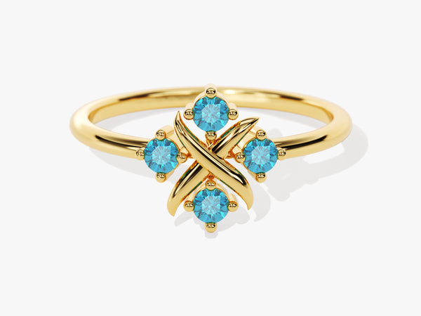 Dainty Cross Blue Topaz Ring in 14K Solid Gold