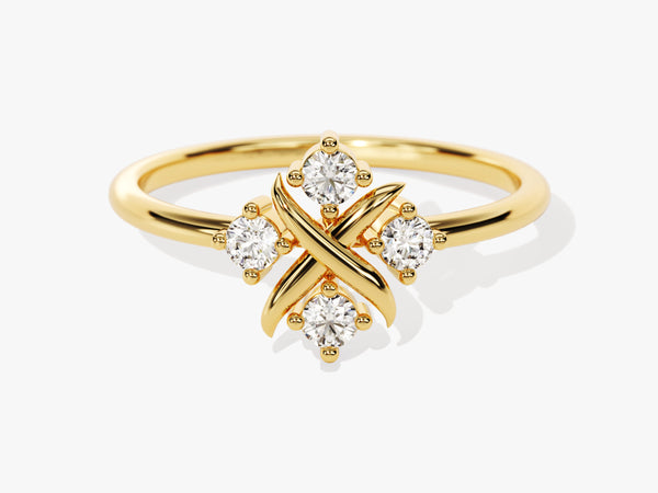 Dainty Cross Diamond Birthstone Ring in 14K Solid Gold