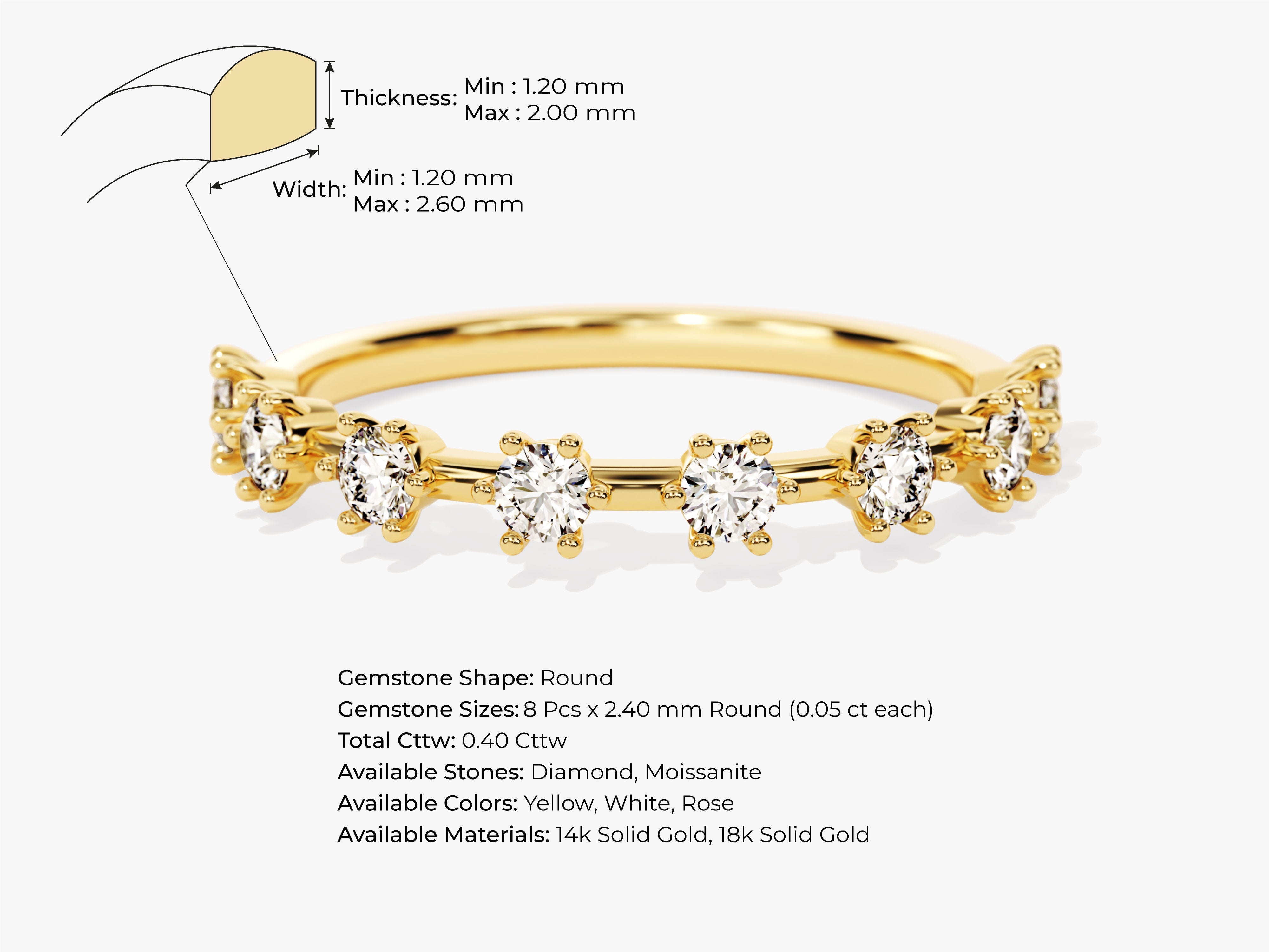 Diamond eternity band in 14k solid gold, available in yellow, white, rose