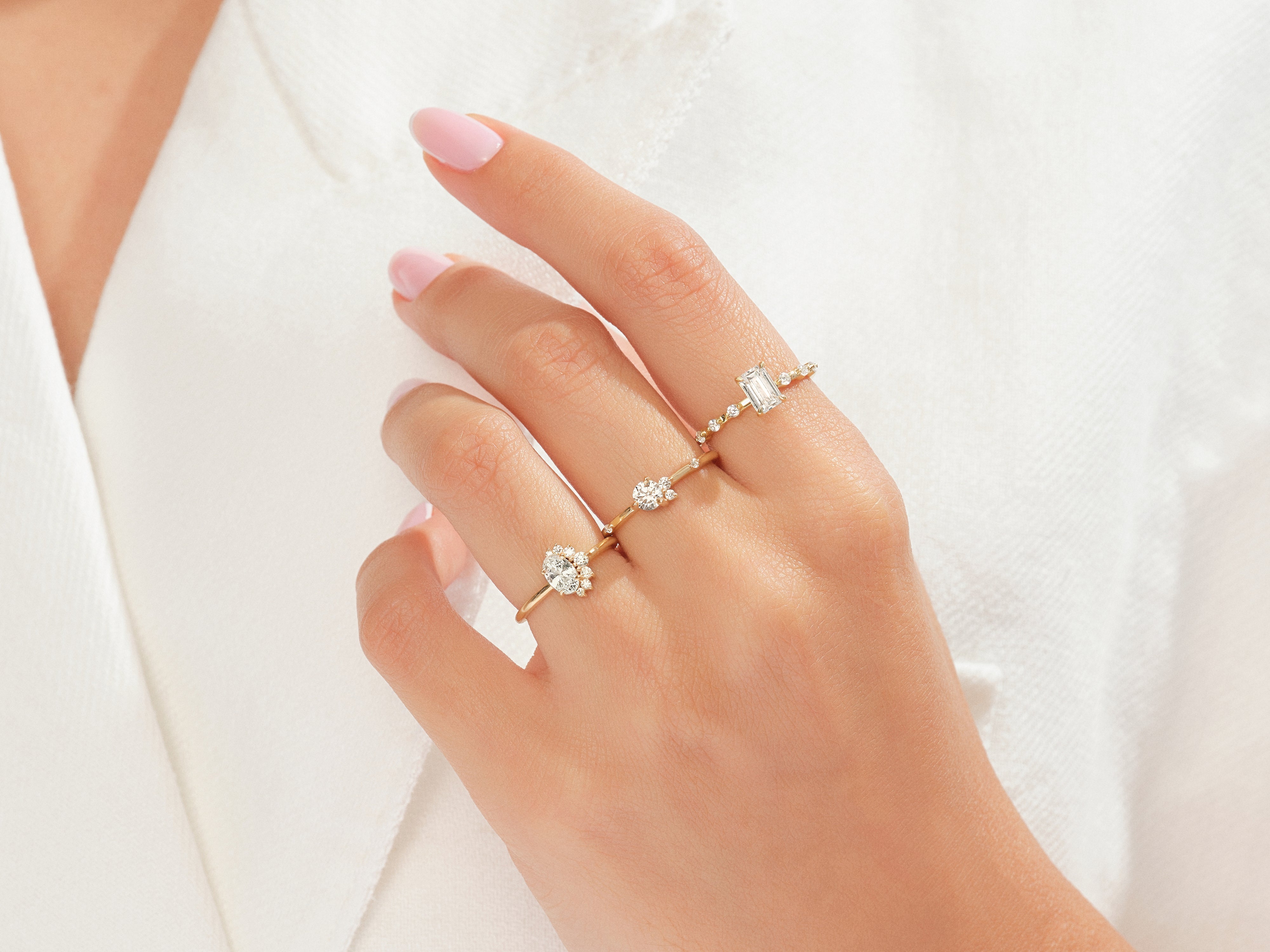 Diamond rings on a hand, fine jewelry for women