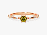 Round Cut Side Stone Accent Peridot Ring in 14K Solid Gold