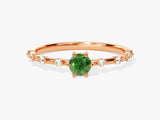 Round Cut Side Stone Accent Emerald Ring in 14K Solid Gold