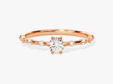 Round Cut Side Stone Accent Diamond Birthstone Ring in 14K Solid Gold