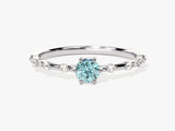 Round Cut Side Stone Accent Aquamarine Ring in 14K Solid Gold