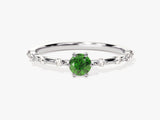 Round Cut Side Stone Accent Emerald Ring in 14K Solid Gold