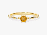 Round Cut Side Stone Accent Citrine Ring in 14K Solid Gold