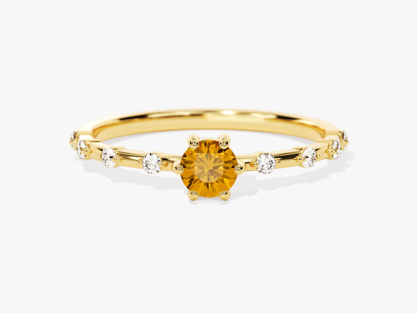 Round Cut Side Stone Accent Citrine Ring in 14K Solid Gold