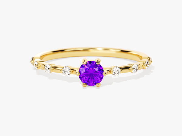 Round-Cut Side Stone Accent Birthstone Ring