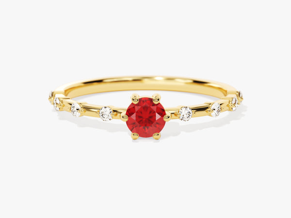 Round Cut Side Stone Accent Ruby Ring in 14K Solid Gold