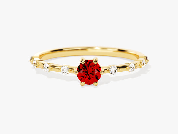 Round Cut Side Stone Accent Garnet Ring in 14K Solid Gold