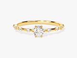 Round Cut Side Stone Accent Diamond Ring in 14K Solid Gold