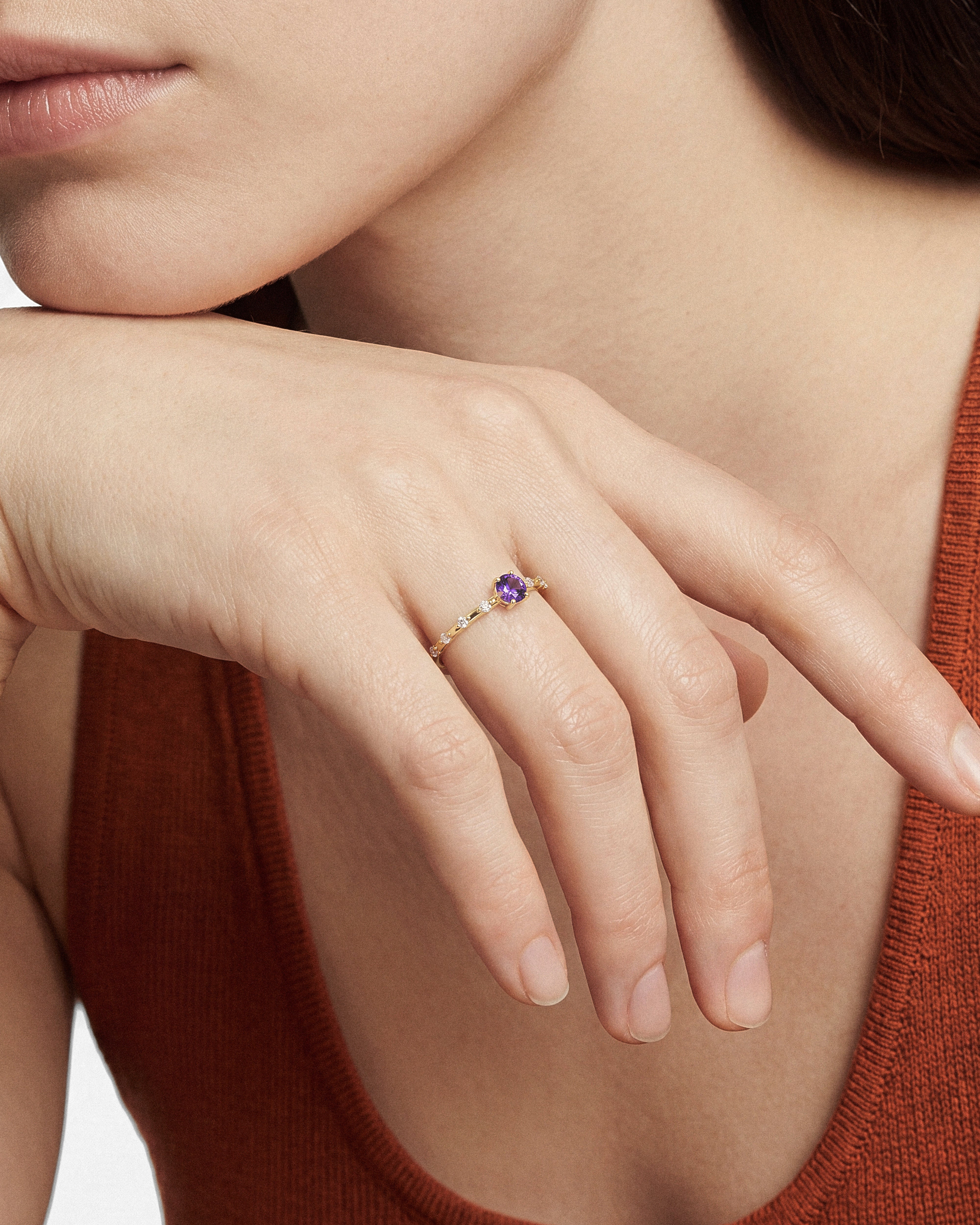 Round-Cut Side Stone Accent Birthstone Ring