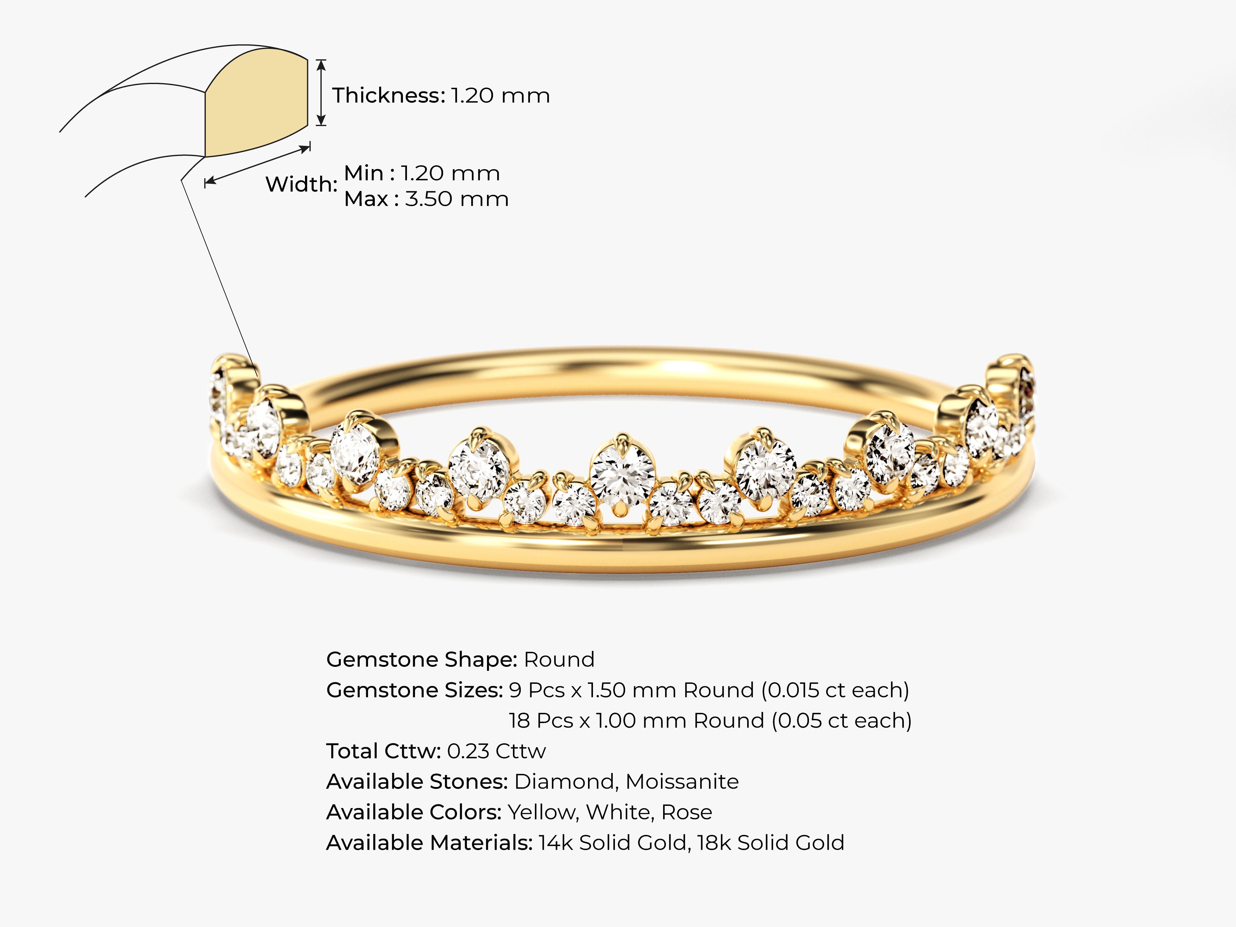 Gold diamond crown ring, 0.23 cttw, available in yellow, white, rose gold
