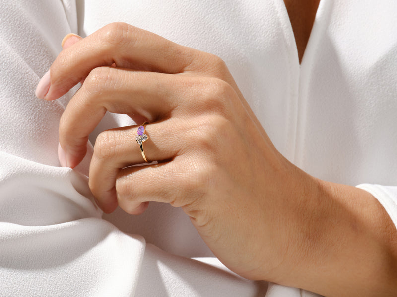 Cluster Blue Topaz Ring in 14K Solid Gold