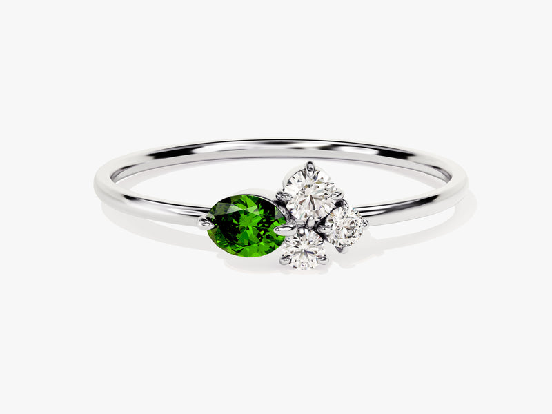 Cluster Emerald Ring in 14K Solid Gold