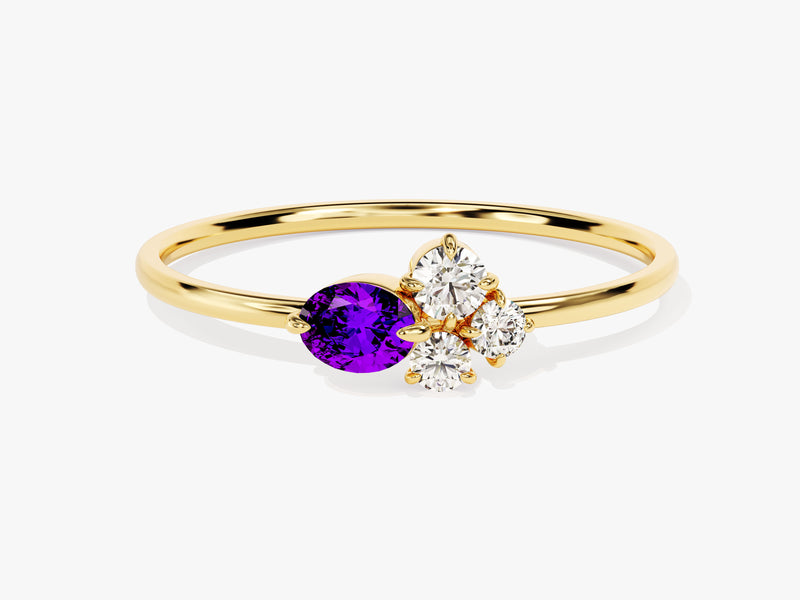 Cluster Amethyst Ring in 14K Solid Gold