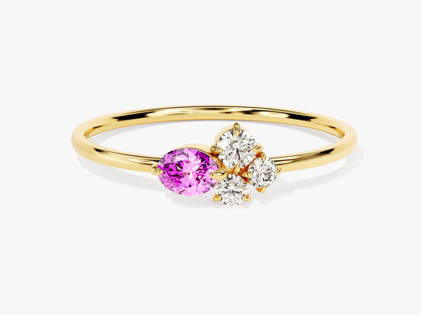 Cluster Pink Tourmaline Ring in 14K Solid Gold