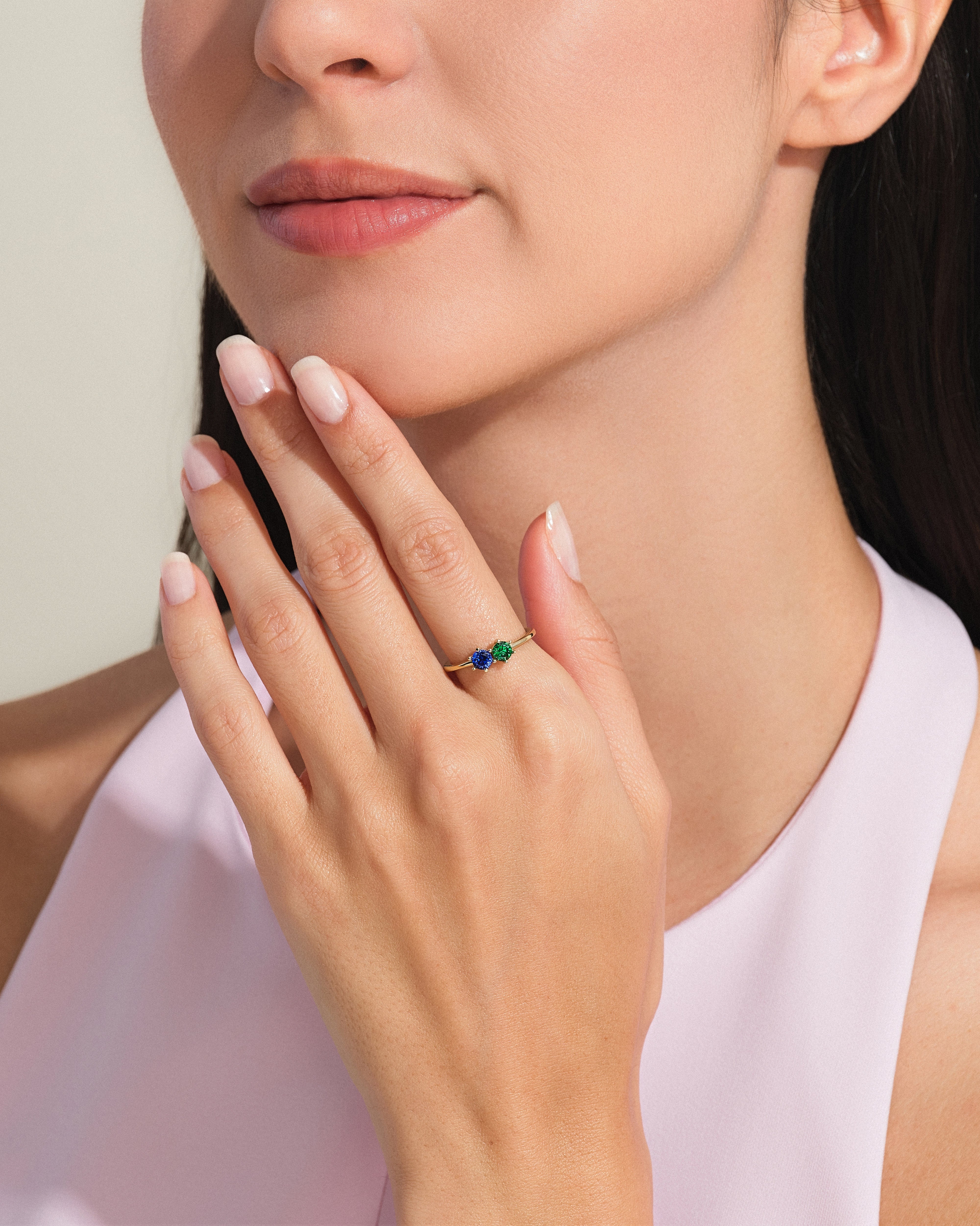 Round Cut Birthstone Family Ring