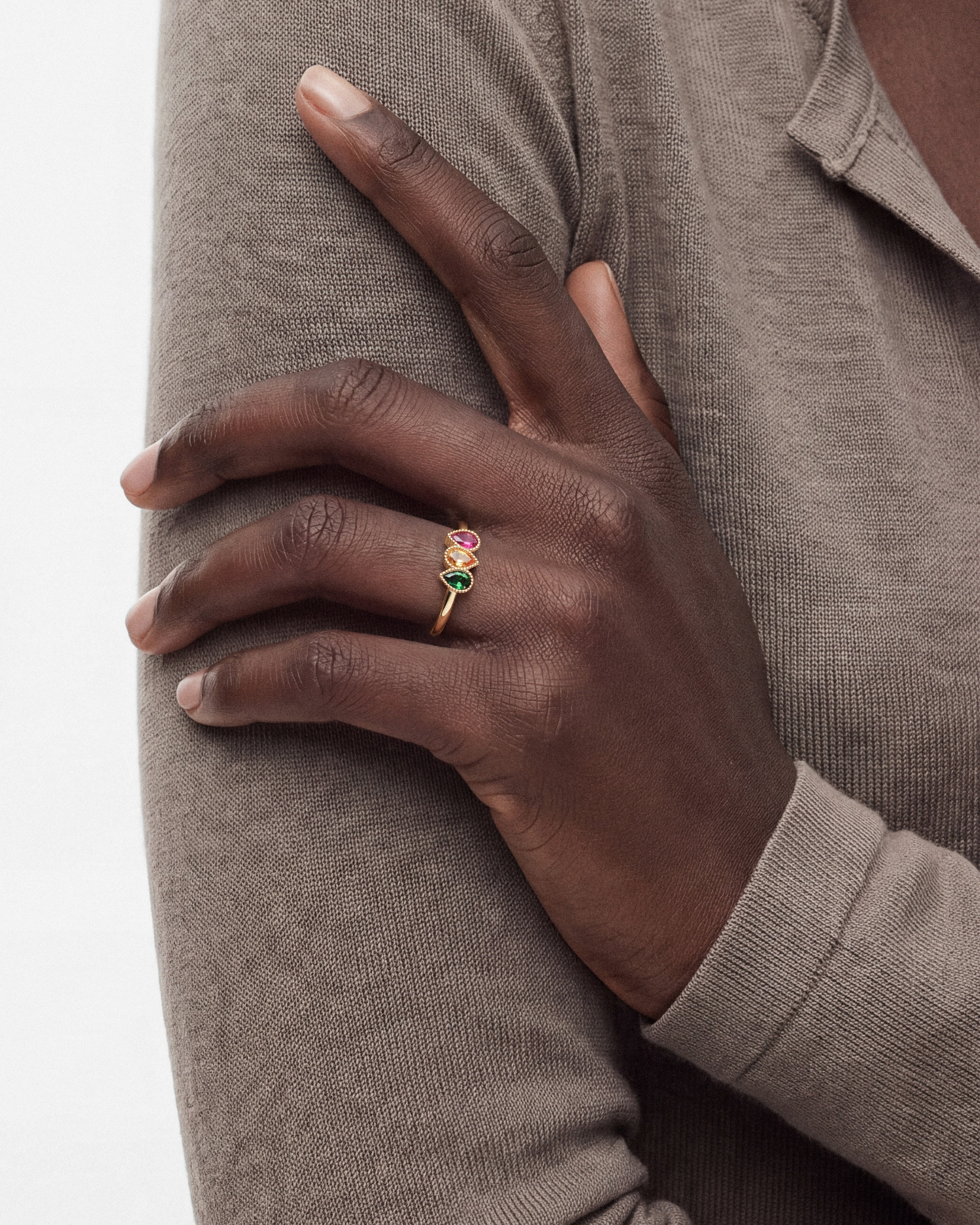Milgrain Accent Pear-Cut Multi Stone Birthstone Ring