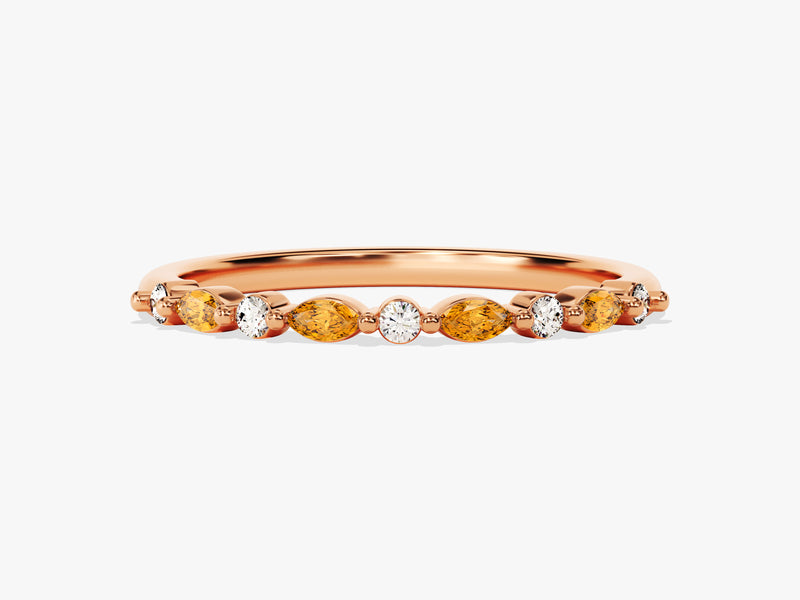 Marquise and Round Citrine Ring in 14K Solid Gold