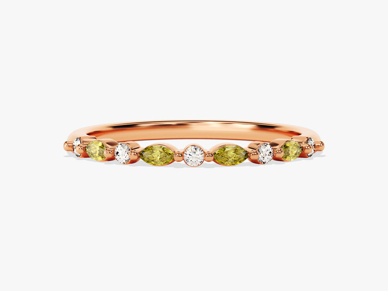 Marquise and Round Peridot Ring in 14K Solid Gold