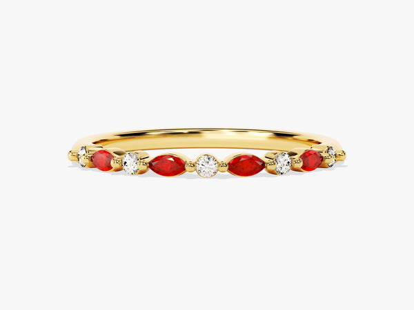 Marquise and Round Ruby Ring in 14K Solid Gold