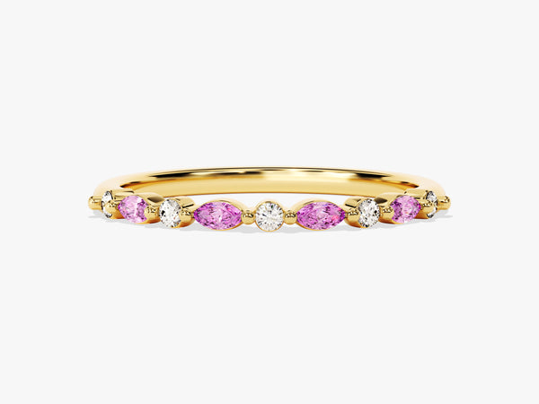 Marquise and Round Pink Tourmaline Ring in 14K Solid Gold