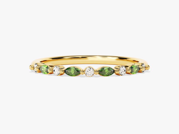 Marquise and Round Emerald Ring in 14K Solid Gold