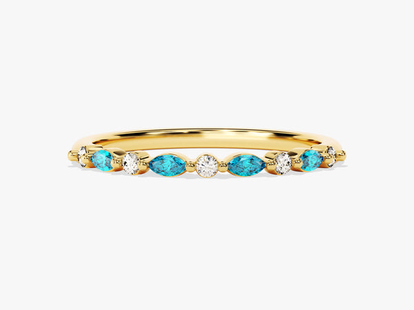 Marquise and Round Blue Topaz Ring in 14K Solid Gold