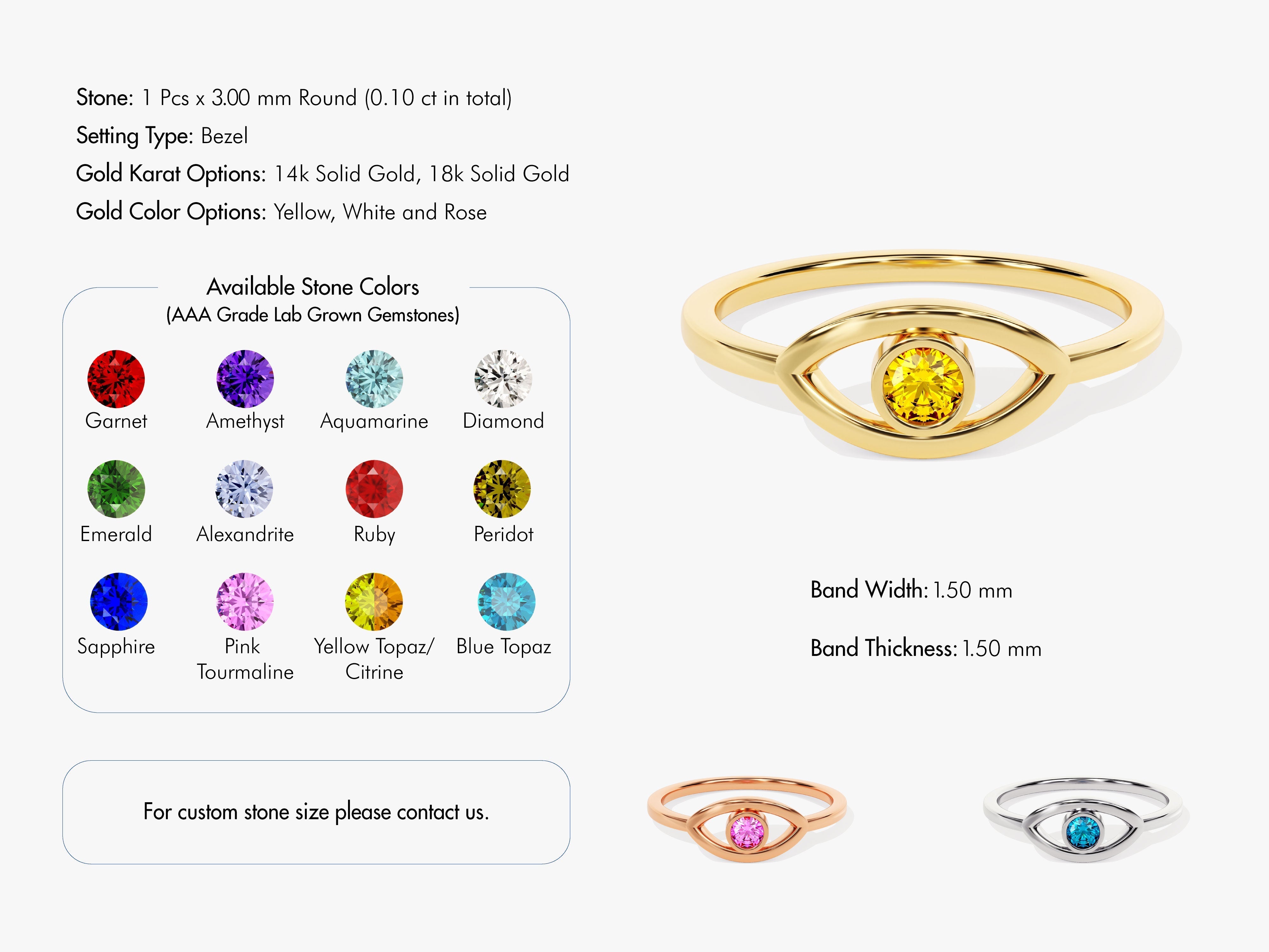 Evil eye ring with customizable gemstone and gold options