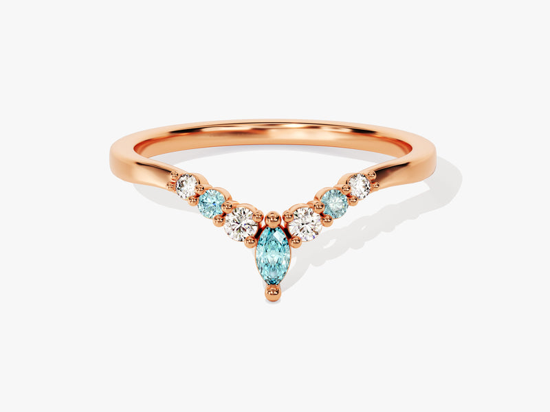 Alternating Curved Aquamarine Ring in 14K Solid Gold