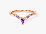 Alternating Curved Amethyst Ring in 14K Solid Gold