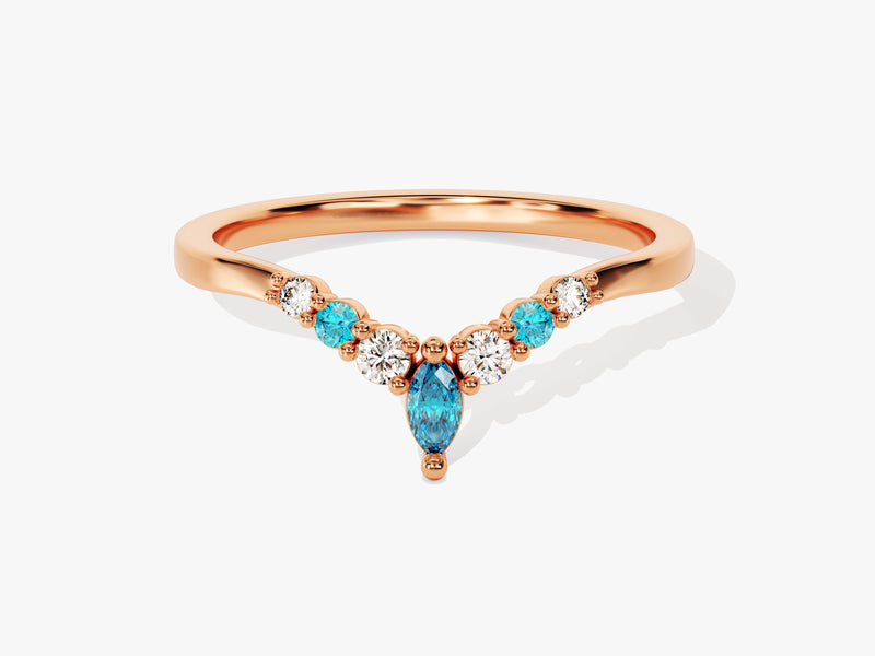 Alternating Curved Blue Topaz Ring in 14K Solid Gold