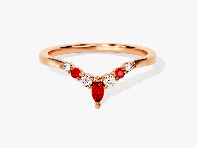 Alternating Curved Garnet Ring in 14K Solid Gold