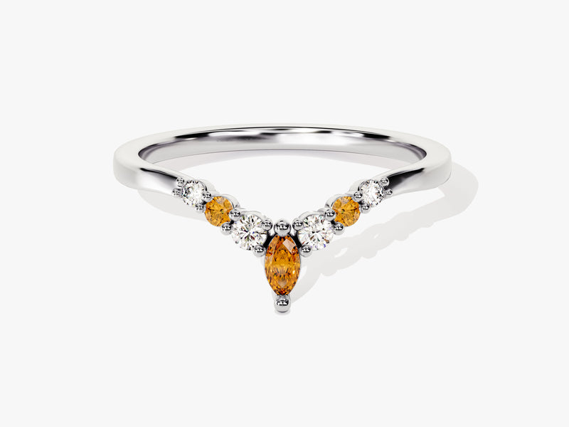 Alternating Curved Citrine Ring in 14K Solid Gold