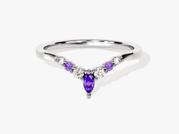 Alternating Curved Amethyst Ring in 14K Solid Gold