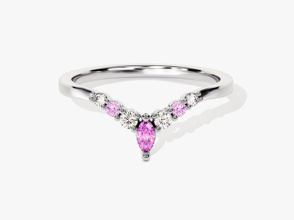 Alternating Curved Pink Tourmaline Ring in 14K Solid Gold